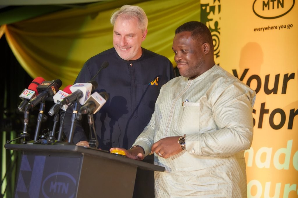 Stephen Blewett and Samuel Nartey George jointly launching MTN Ghana’s 30th Anniversary celebrations