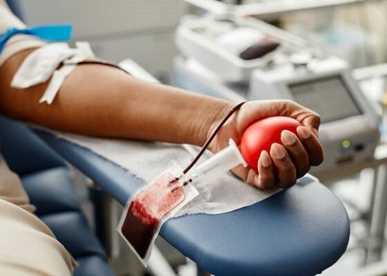 A person donating blood
