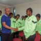Andre Ayew interacts with the players