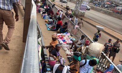 Hawkers taken over the pedestrian walkway on the footbridge