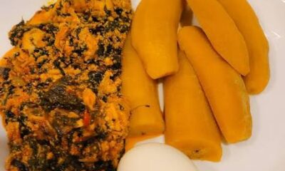 Plantain with palava sauce