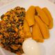 Plantain with palava sauce