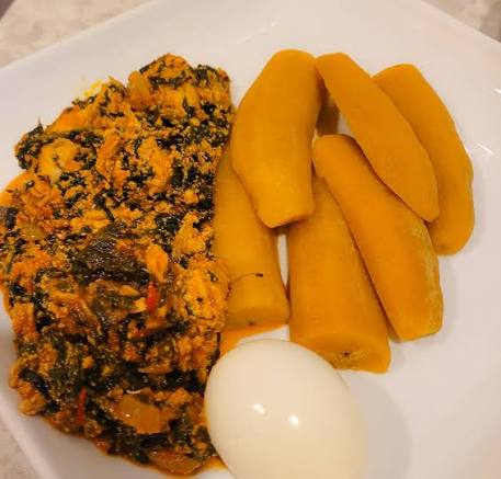 Plantain with palava sauce