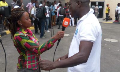 Christine interviewing Langabel at the stadium