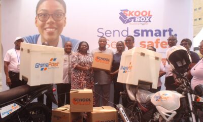 Mrs Rita Sraha (fourth from left) together with Ghana Post regional MDs launching the SKOOLBOX initiative