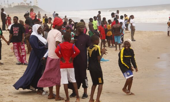 One of the crowded scenes at the beach