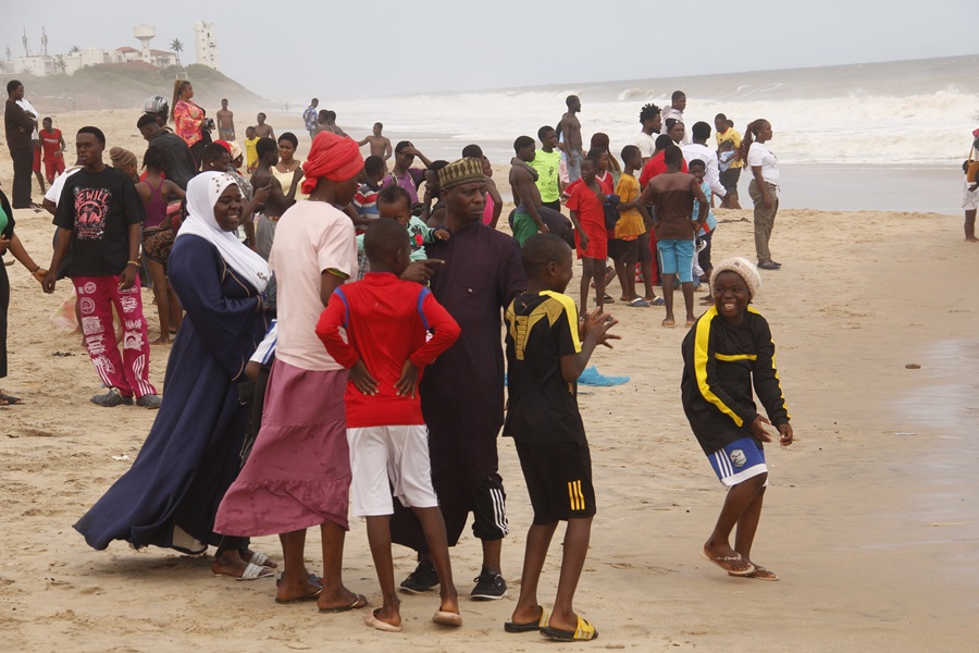 One of the crowded scenes at the beach